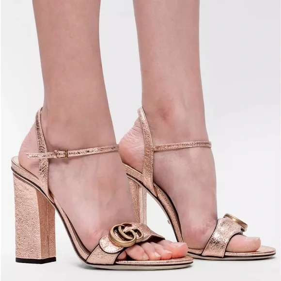 Gucci Shoes Gucci Marmont Rose Gold Metallic Leather Ankle
